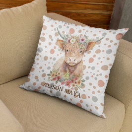 Almofada Cor Natural Da Vaca Floral Da Highland