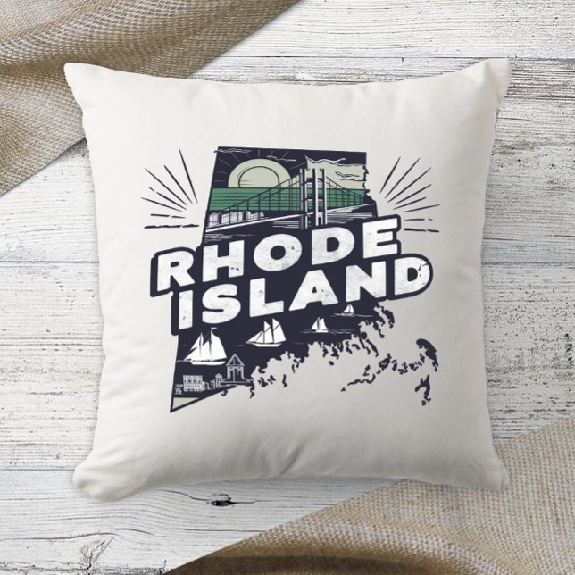 Almofada Cor Retro do Estado Nativo Rhode Island (Criador carregado)