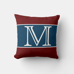 Almofada Cor Sólida da Faixa Azul do Marinho Maroon MONOGR