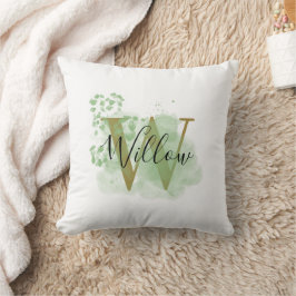 Almofada Cor Verde Personalizada e Floral Inicial