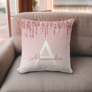 Almofada Cora cor-de-rosa - o monograma Dourado cor-de-rosa