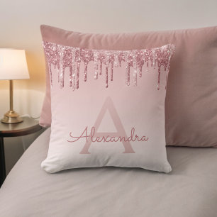 Almofada Cora cor-de-rosa - o monograma Dourado cor-de-rosa