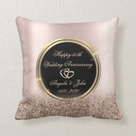Almofada Cora Dourada Brilho Rosa 50º Aniversário