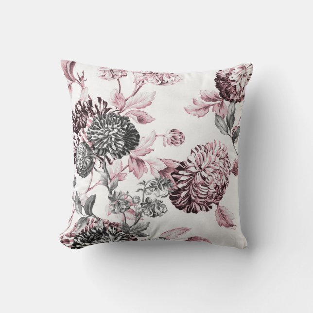 Almofada Cora Toile botânico preto & branco cor-de-rosa (Frente)
