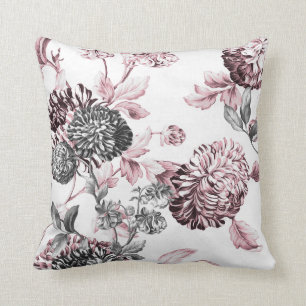 Almofada Cora Toile botânico preto & branco cor-de-rosa