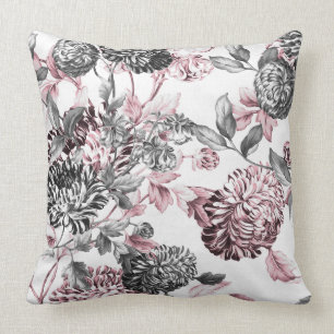 Almofada Cora Toile floral botânico branco preto