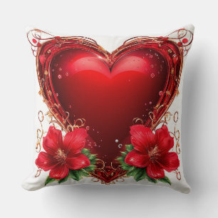 Almofada Cora Vermelha Rosas Amor Floral Romântico 