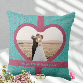 Almofada Coração Aqua de Fita de Foto de Amor de Casamento