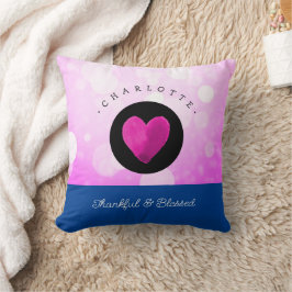 Almofada Coração Bonita e Abençoado Adicione Seu Nome Rosa