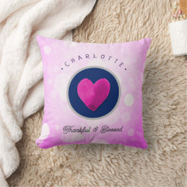 Almofada Coração Bonita e Abençoado Adicione Seu Nome Rosa