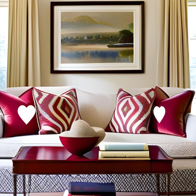 Almofada Coração Branco Elegância Romântica Abraça o Vermel (Criador carregado)