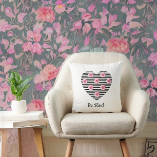 Almofada Coração com Rosas Românticas Negras Striped em 