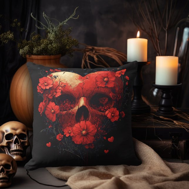 Almofada Coração Crânio com Flores (Criador carregado)