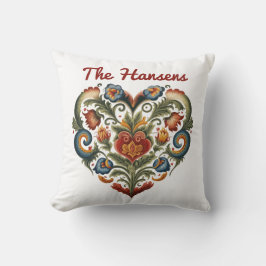 Almofada Coração de Arte Folclórica Norueguesa Personalizad