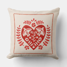 Almofada Coração de Arte Foliar Vermelha e Branca