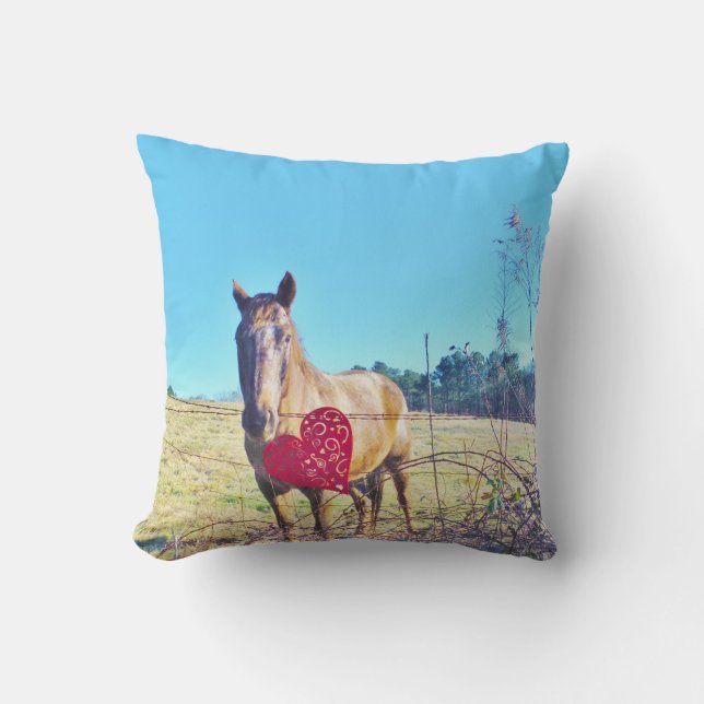 Almofada Coração de Cavalo de Cor Azul-Marrom (Frente)