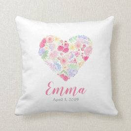 Almofada Coração de Flores Florais em Aquarela