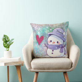 Almofada Coração de Padrão Pastel Pastel Snowman Cute