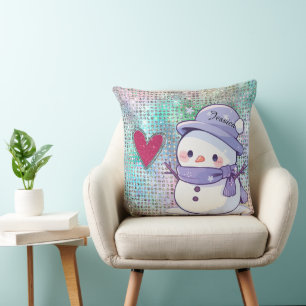 Almofada Coração de Padrão Pastel Pastel Snowman Cute