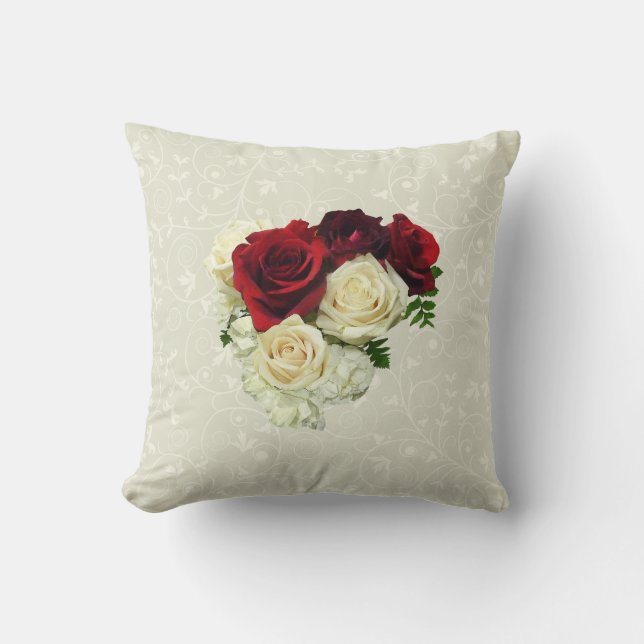 Almofada Coração de Rosa Vermelha e Branca (Frente)