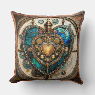 Almofada Coração de Vidro Manchado Dourado Série Steampunk