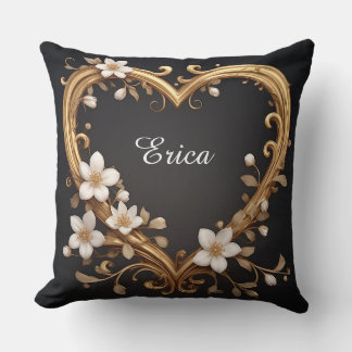 Almofada 💛 Coração Dourado Ornamentado Romântico Elegante 