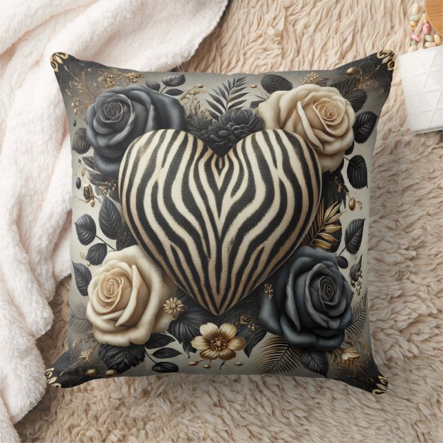 Almofada Coração e Rosas de Impressão Elegante Zebra (Cobertor)