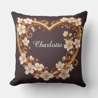 Almofada 🌸 Coração Floral Dourado Romântico Casamento Eleg