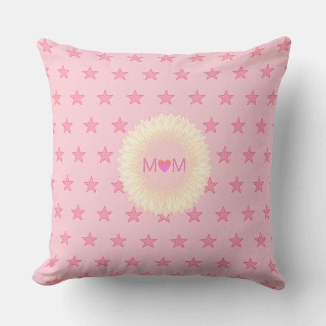 Almofada Coração Fofo Mamãe & Estrelas em Rosa (Frente)