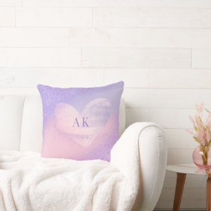 Almofada Coração Gradiente Roxo Rosa Monograma 