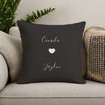 Almofada Coração Preto Minimalista Moderno Casamento Aniver<br><div class="desc">Este travesseiro com design preto e branco adiciona um toque quente e individual ao seu decoração de casa. É uma adição única e elegante a qualquer sala de estar ou quarto graças ao símbolo de coração minimalista e ao texto personalizável. É perfeito como um presente de casamento ou aniversário, ou...</div>