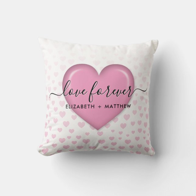 Almofada Coração Rosa Elegante e Design de Pontos (Frente)