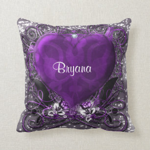 Almofada Coração Roxo e Prata Brilho Glamour Brilho