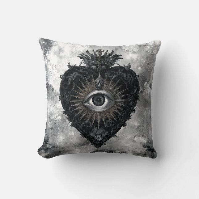 Almofada Coração Sagrado Preto e Branco (Frente)