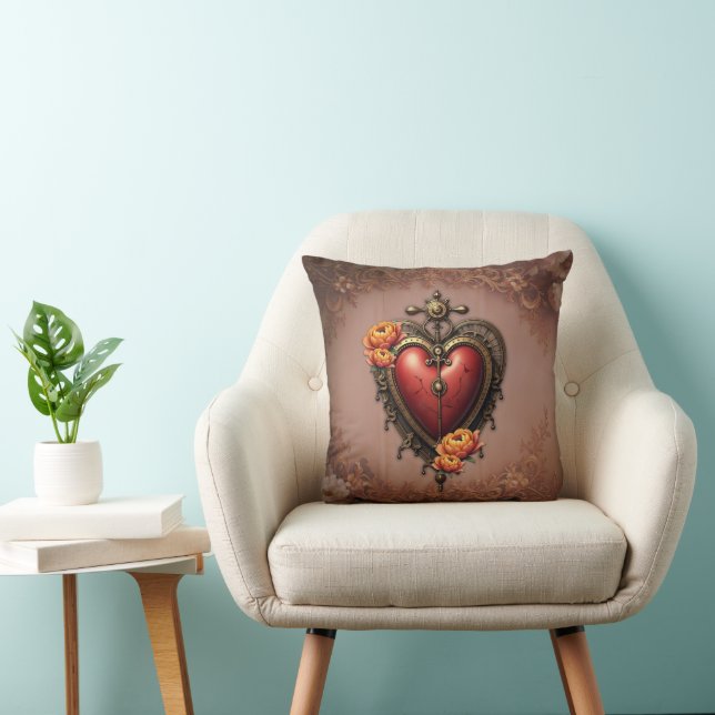 Almofada Coração Steampunk com Flores. (Cadeira)