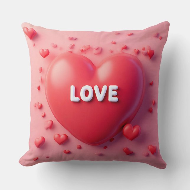 Almofada Coração Vermelho Brilhante com Texto 'Amor' (Frente)