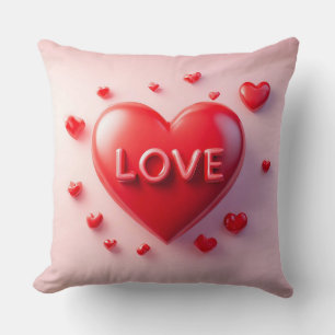 Almofada Coração Vermelho Brilhante com Texto 'Amor'