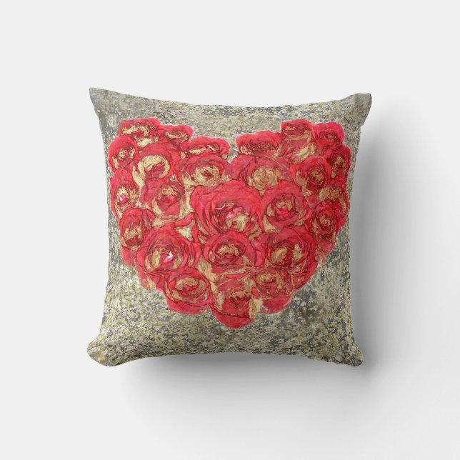 Almofada Coração Vermelho e Dourado Glam Amor Rústico São V (Frente)