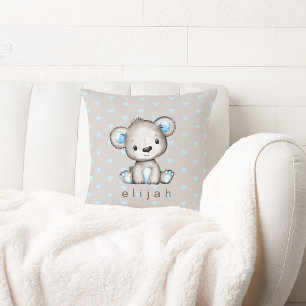 Almofada Corações Azuis do Urso do Bebê Personalizado