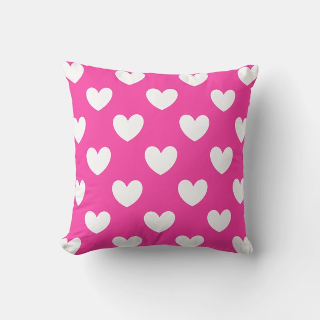 Almofada Corações brancos de polca em rosa fuchsia (Frente)