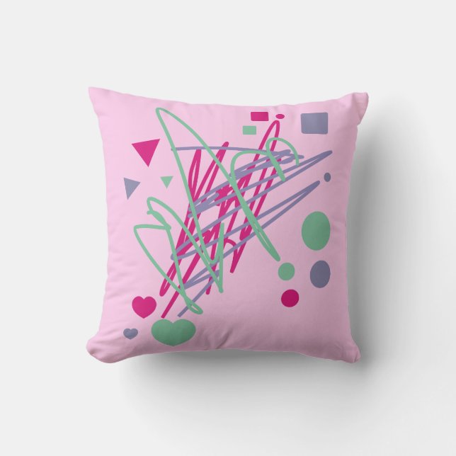 Almofada Corações Cor-de-Rosa, Turquesa Roxo Linhas Círculo (Frente)