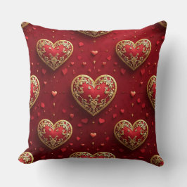 ALMOFADA CORAÇÕES DE AMOR DE SÃO VALENTIM VERMELHOS E DOURA
