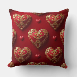 ALMOFADA CORAÇÕES DE AMOR DE SÃO VALENTIM VERMELHOS E DOURA