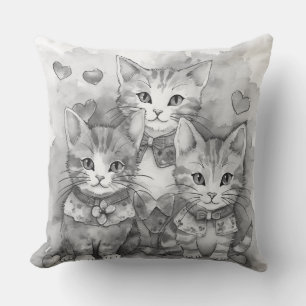 Almofada Corações de gatinhos brancos e pretos