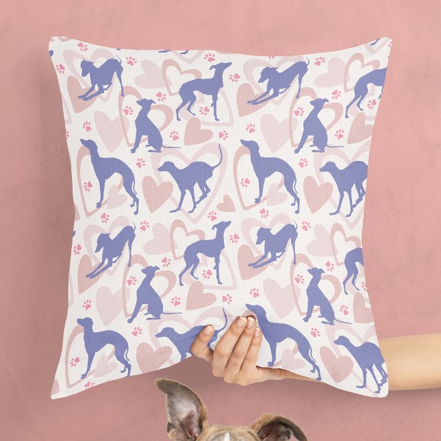 Almofada Corações de Greyhound Italiano Pws Periwinkle Patt (Criador carregado)