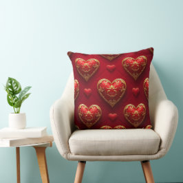 Almofada CORAÇÕES DE ornamentado VERMELHO E DOURADO AMOR DE