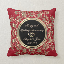 Almofada Corações de Ouro Elegantes, Vermelho  50º Aniversá