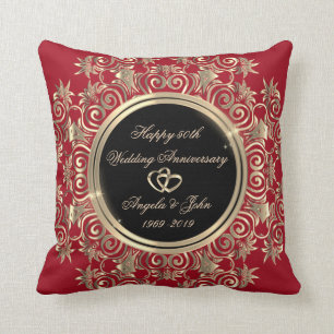 Almofada Corações de Ouro Elegantes, Vermelho  50º Aniversá