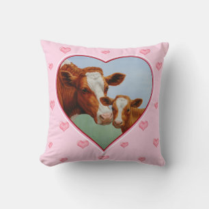 Almofada Corações de Rosa claro de Guernsey Cow e Calf