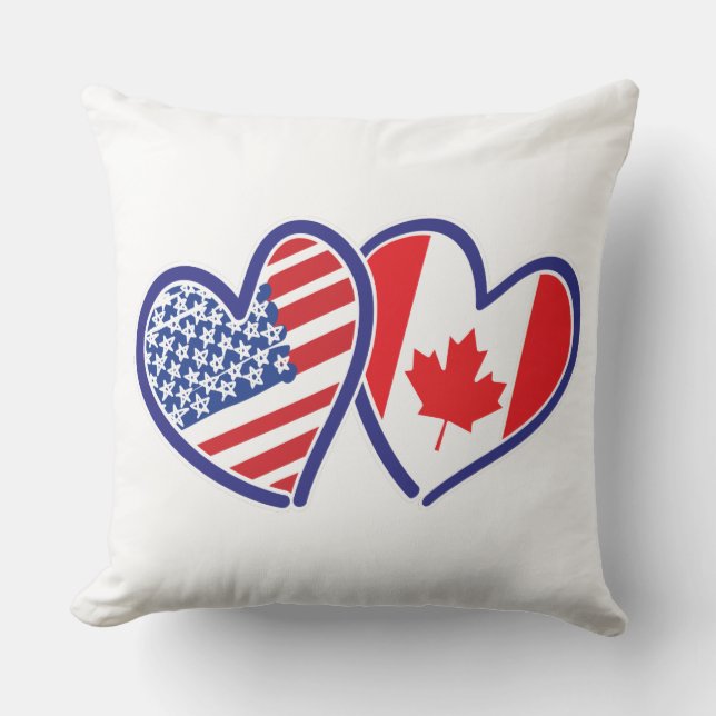 Almofada Corações de Sinalizador Canadiano e Americano (Frente)